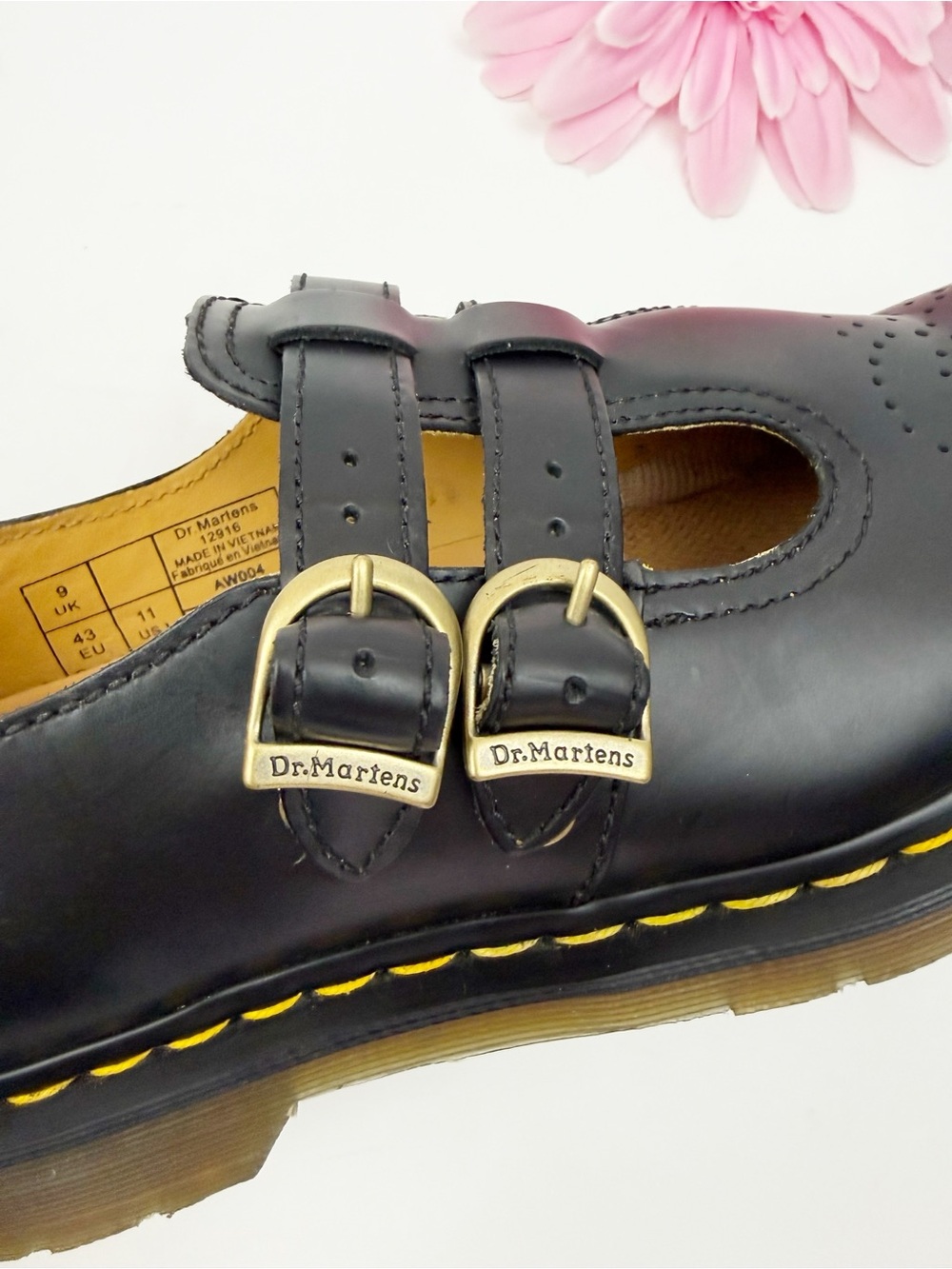 Dr. Martens Smooth Leather Mary Jane Shoes Black Double Buckle Perforated - Picture 10 of 15